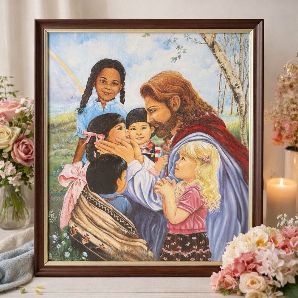 Jesus with Children Framed Religious Christian Wall Art Print